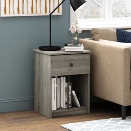 Furinno TIDUR Night Stand Set of 2, Modern Nightstand with Drawer, Bedside Table with Storage Shelf, End Table, Side Table, Knob Handle Drawer, for Bedroom, Living Room, Grey Oak