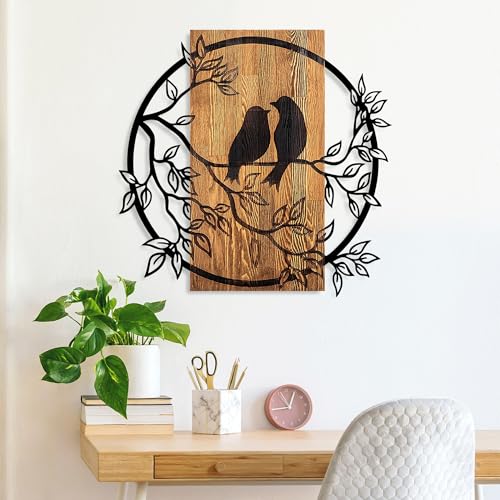 Elegant Decorative Wooden Wall Accessory, 57 x 59 cm, 100% Real Wood (3 cm) & Metal (1.5 mm), Unique Walnut & Black Finish, Perfect for Home Decor