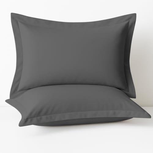 Cotton Metrics Heavy Quality Standard Pillow Shams Set of 2 Grey 600TC 100% Organic Cotton Grey Pillow Shams Standard Size 20X26 Decorative Pillow Cover with 2 Inch Flang