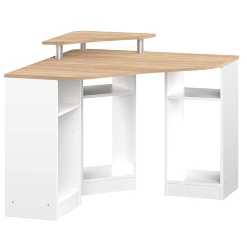 Symbiosis Corner, Corner Desk White and Natural Oak 94x94x83.4 cm