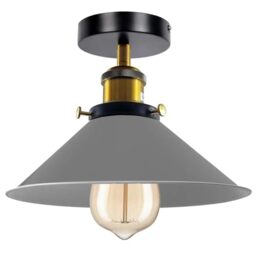 LEDSone Vintage Semi Flush Ceiling Lighting E27 Base Holder Metal Grey Lampshade Light Fitting Ceilings for Bedroom Kitchen Hallway Dining Rooms Living Room with Bulb