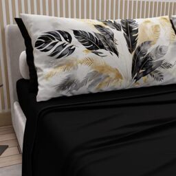 PETTI Artigiani Italiani - Cotton Sheets with Pillowcases in Digital Print, Double Sheet, Black Palm Print Bed Set, 100% Made in Italy