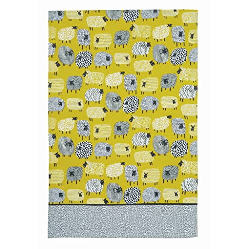 Ulster Weavers Dotty Sheep Tea Towel - 100% Cotton - With Cute Animal Hand Drawn Design, Yellow - Kitchen and Cooking Gifts for Bakers & Chefs - Homeware & Kitchenware Range