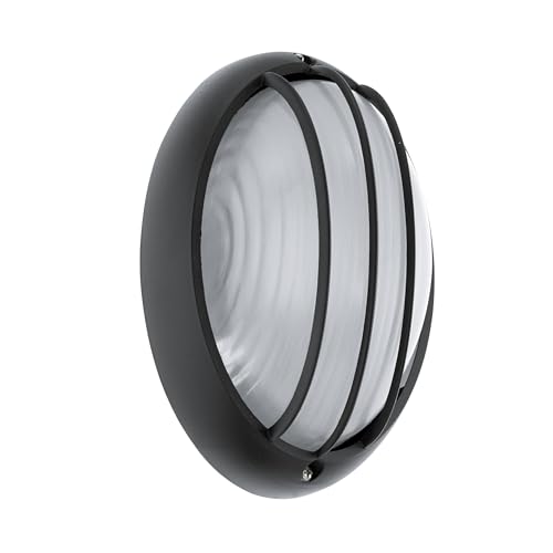 Eglo LED Ceiling Light Outdoor Siones 1, Outdoor Ceiling lamp, wall Light Made of Black die-cast Aluminium, White Structured Glass, Warm White Outdoor luminaire, IP44