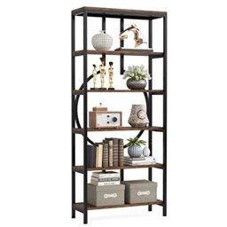 LITTLE TREE 70.9 Inch Industrial Bookshelf, 6-Tier Tall Bookcase with Open Shelves, Wood and Metal Display Shelf Storage Shelves for Home Office, Brown