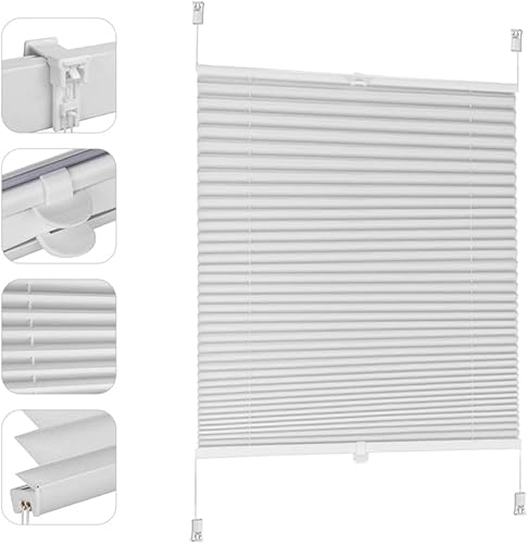 Sekey Pleated Blind, No Drilling Blackout, Window Pleated Blind Klemmfix Blind, 50 cm Wide, Tensioned Opaque Sun Protection Window Blind, 50 x 150 cm, White