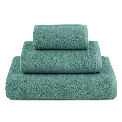 Ruggeri - Set of 3 Bath Towels in 100% Cotton Extra Soft and Absorbent - Bath Towel 70 x 140 cm + Face Towel 50 x 100 cm + Guest Towel 40 x 50 cm (Green)