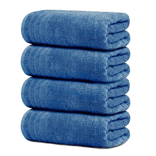 Tens Towels Large Bath Towels, 100% Cotton Towels, 30 x 60 Inches, Extra Large Bath Towels, Lighter Weight & Super Absorbent, Quick Dry, Perfect Bathroom Towels for Daily Use (Pack of 4) (Blue)