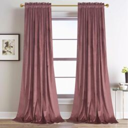 Roslynwood Dusty Rose Velvet Curtains 63 inches Long for Bedroom, Super Soft Black Out Room Darkening Thermal Insulated Window Curtains for Living Room/Nursery Kids, W52 x L63, 2 Panels/Rod Pocket