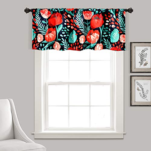 "Lush Decor Poppy Garden Light Filtering Window Curtain Valance, 18"" L x 52"" W, Navy"