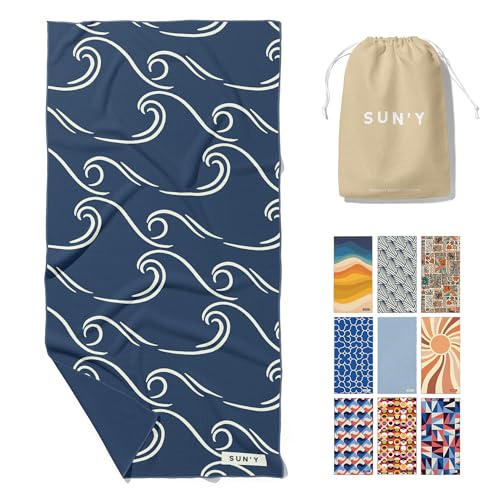 SUN'Y Microfiber Beach Towel - Quick Dry, Sand Free, Compact Travel, Lightweight, Large (63???x31.5???), Curl