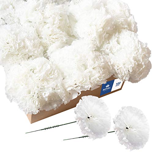 "Royal Imports 100 White Silk Carnations, Artificial Fake Flower For Bouquets, Weddings, Cemetery, Crafts & Wreaths, 5"" Stem Pick (Bulk)"