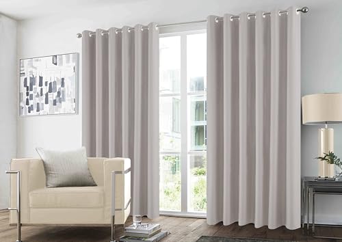 GC GAVENO CAVAILIA Blackout Curtains Pair - Thermal Insulated Door Panel Drapes Blackout Eyelet Curtains 90x90 Inch - Sound-Reducing Sunlight Blocking Plain Curtains for Bedroom, Living Room, Natural