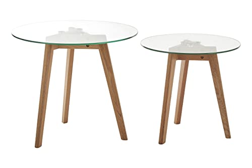 Premier Housewares Set of 2 Side Tables For Bedroom Small Sized Side Table For Bedside With Tempered Glass And Oak Wood Design Contemporary Furniture With Natural Finish 50 x 50 x 45