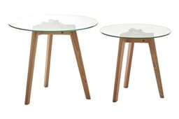 Premier Housewares Set of 2 Side Tables For Bedroom Small Sized Side Table For Bedside With Tempered Glass And Oak Wood Design Contemporary Furniture With Natural Finish 50 x 50 x 45