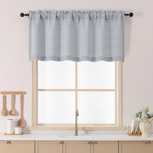 Chyhomenyc Gray Kitchen Curtains 24 Inch Length, Light Filtering Faux Linen Slub Textured Small Half Window Cafe Curtain, Short Curtains for Cabinet Bathroom Basement RV Camper, 1 Panel, Grey, 60Wx24L