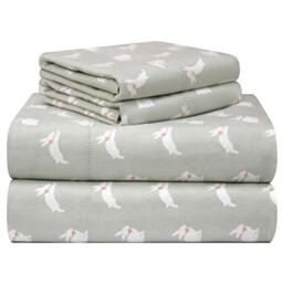 pointehaven 180 GSM Velvet Feel Luxury 100% Cotton Printed Flannel Sheet Set, Full, Bunnies - Warm & Cozy - Pre-Shrunk -Deep Pockets - Elastic All Around-Comfy Double Brushed -