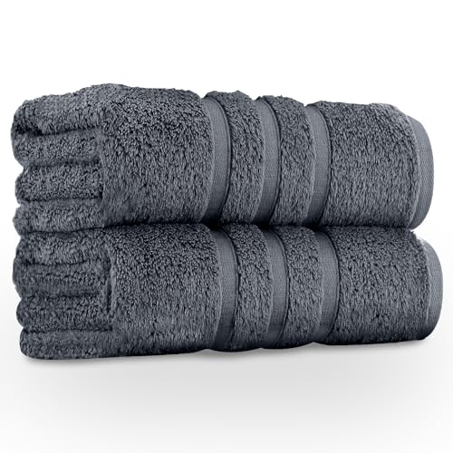 GC GAVENO CAVAILIA 550 GSM Hand Towels - Pack of 2 - Egyptian Cotton Towel - Highly Absorbent & Quick Dry Bathroom Towels Sets - Washable Spa Saloon Gym Towel, Charcoal