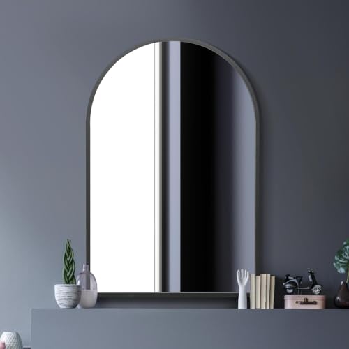 MirrorOutlet Arched Modern Black Large Arched Metal Modern Wall Mirror: 120 x 80cm - Suitable for Bedroom, Living Room, Dressing Room, and Living spaces.