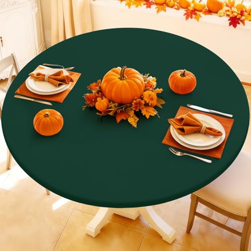 "Moosfor Spandex Round Tablecloth, Fitted Table Cloth for 25""-30"" Tables - Elastic Outdoor Picnic Table Cover, Circle Stretch Waterproof Table cloths for Patio, Dining, Kitchen, Hunter Green"