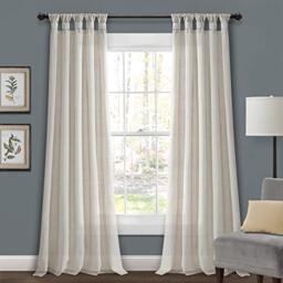 "Lush Decor Burlap Knotted Tab Top Window Curtain Panel Pair, 108"" L x 45"" W, Light Linen"