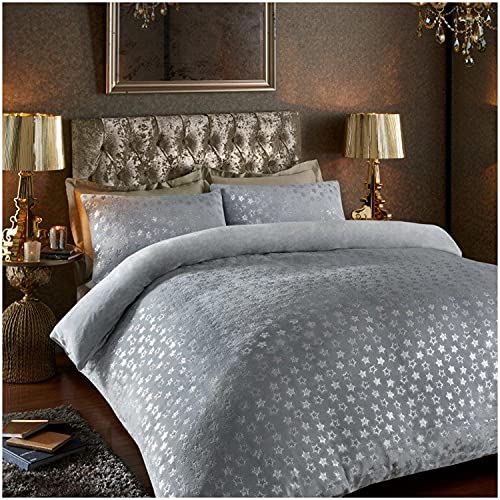 GC GAVENO CAVAILIA Teddy Star Duvet Cover, Cosy Warm Fleece Bedding Set, Cuddle Fluffy Single Quilt Covers, Grey
