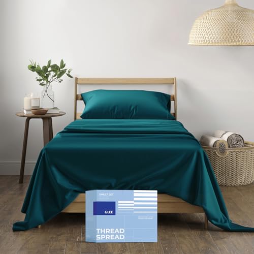 "THREAD SPREAD Glee Collection Double Duvet Cover Set,Hotel Luxury Flat Sheet and Pillowcases,Soft, Cooling and Breathable Flat Sheet,Deep Pocket for Mattresses up to 16"",3 Piece (Twin XL, Teal)"