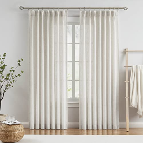 "Vision Home Natural Pinch Pleated Semi Sheer Curtains Textured Linen Blended Light Filtering Window Curtains 84 inch for Living Room Bedroom Pinch Pleat Drapes with Hooks 2 Panels 42"" Wx84 L"
