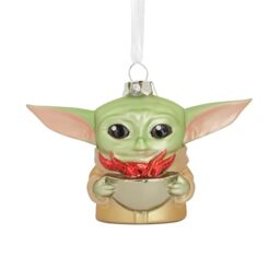 Hallmark Grogu Glass Ornament, Star Wars Tree Decoration, The Mandalorian, Glass Hanging Ornament, Christmas Hanging Ornament, Gifts for Christmas, Green & Red
