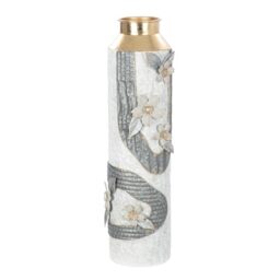 GILDE Cherry Blossom Floor Vase Metal Grey White Height 57 cm x Diameter 16 cm Brushed Metallic Look