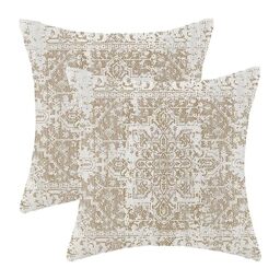 AEIOAE Ethnic Boho Throw Pillow Covers Linen Square Cushion Covers 18x18 Inch Set of 2 for Sofa Bed Outdoor Indoor Decor Brown Beige White