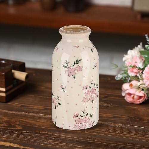 Ninehaoou Ceramic Small Vase Rustic Farmhouse Vase Boho Vases Home Decoration for Your Kitchen Bedroom Office Bathroom& Shelf Centerpiece Table Decorative(6 Inches,Simplicity)