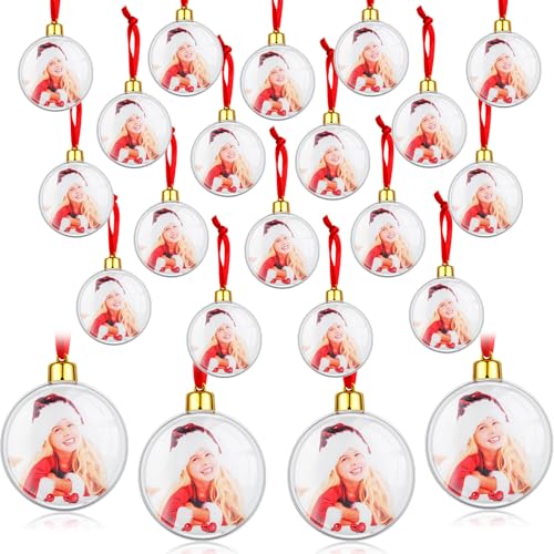 "Skylety 36 Pcs Photo Ornament Ball Christmas 3.54"" Clear Plastic Hanging Photo Frame Ornament Family Picture Baubles for Christmas Tree Valentine Gift Decoration (Round)"