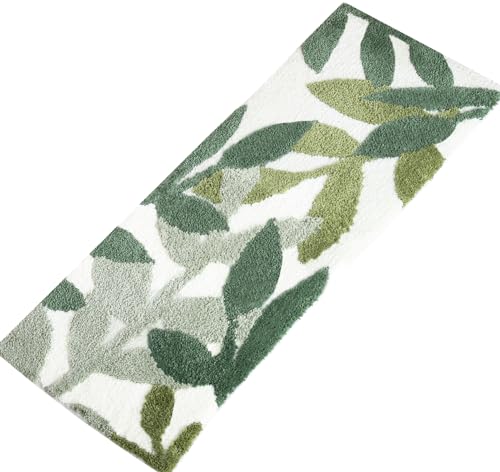 ZebraSmile Plush Bath Mat Water Absorbent Microfiber Bath Mat with Non-Slip Backing for Bathroom Floor, Cute Green, 45x120cm