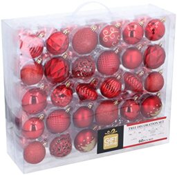 Giftsome Red Christmas Baubles - 60 Plastic Tree Decorations - Inside & Outside Use - Red Ø6/7cm