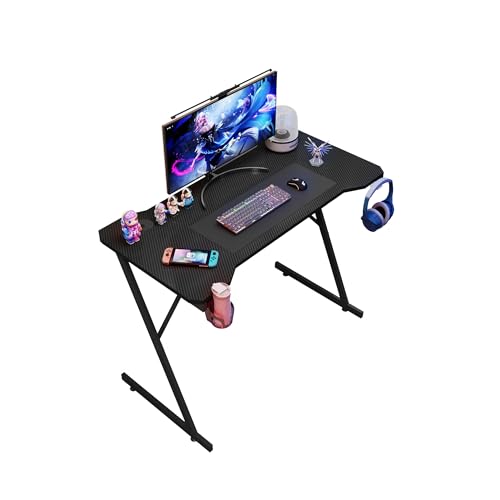 House Of Home Gaming Computer Desk with Carbon Fibre Top, 120 cm Length x 60 cm Depth x 75 cm Height, Black