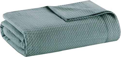"Madison Park Soft Certified 100% Egyptian Cotton Breathable Cozy Blanket, Premium Waffle Knit Classic Design, Luxury All Season Lightweight Cover for Bed, Couch and Sofa, Teal King(108""x90"")"
