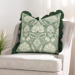 Paoletti Kirkton Floral Pleat Fringe Feather Filled Cushion - Twin Pack, Bottle Green, 50 x 50cm