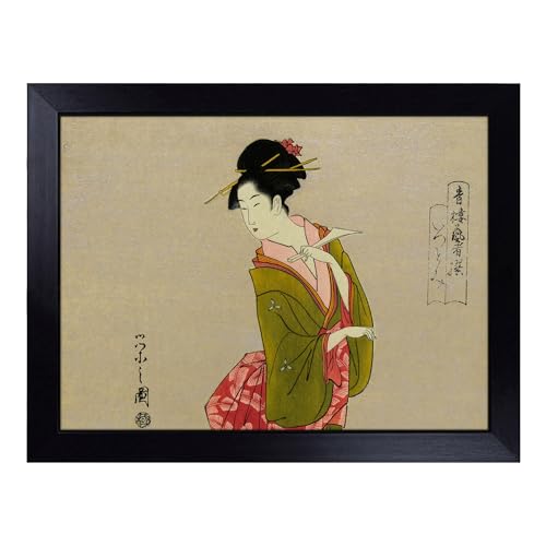 Lap Tray with Bean Bag Cushion, Itsutomi Japanese Oriental Art - Handmade in the UK, Raised Wooden Edge, Padded Cushion, Heat-Resistant Wipe-Clean Surface, for Meals, Laptops and Crafts