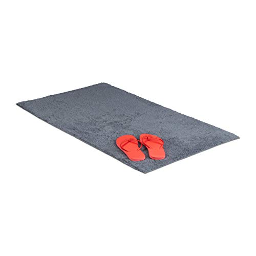 Relaxdays Bath Mat in 60 x 100 cm, Washable Bathroom Rug, Bath Carpet for Heated Floors, Grey