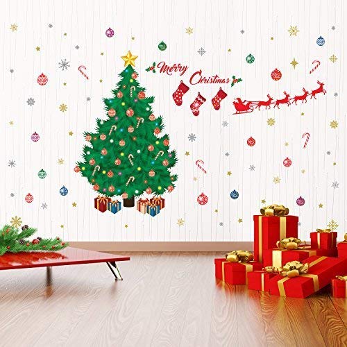 "Wallflexi Christmas Decorations Wall Stickers "" Traditional Christmas Tree Decoration Set "" Wall Murals Decals living Room Children Nursery School Restaurant Cafe Hotel Home Office Décor, multicolour"