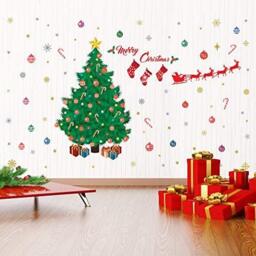 "Wallflexi Christmas Decorations Wall Stickers "" Traditional Christmas Tree Decoration Set "" Wall Murals Decals living Room Children Nursery School Restaurant Cafe Hotel Home Office Décor, multicolour"