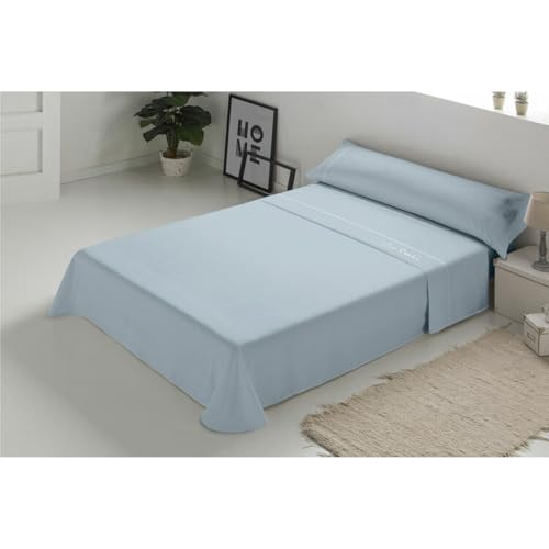Pierre Cardin® 3-Piece Sheet Set, 160 x 200 cm, 100% Cotton, 130 g/m², 180 Thread Count, Pillowcase 45 x 70 cm, Top Sheet Size 240 x 270 cm, Arcadia Blue