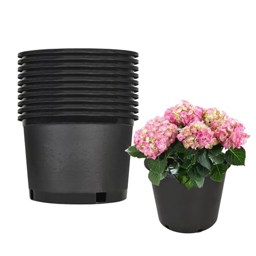 findmall Short 2 Gallon Premium Nursery Plastic Planter Flower Herb Vegetable Garden Grow Pots with Drainage Holes for Outdoor and Indoor Use, Black, 10 Pack