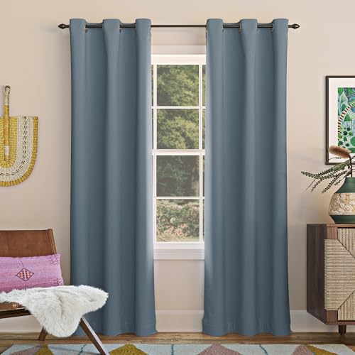 "Sun Zero Easton Blackout Energy Efficient Grommet Curtain Panel, thermal, Denim Blue, 40"" x 108"""