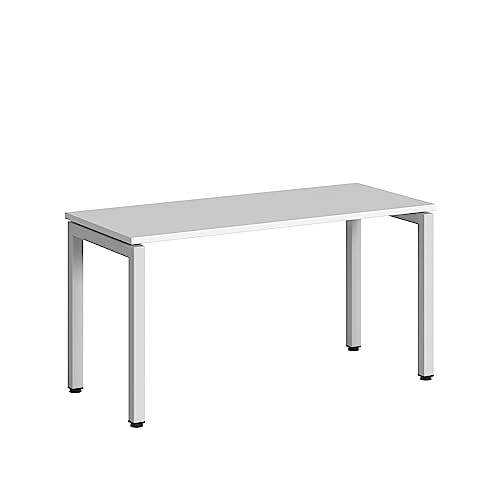 Steelcase Ottima Portico Fixed Height Home Office Desk with Melamine Snow Top and Stainless Steel Snow Frame, Easy Assembly