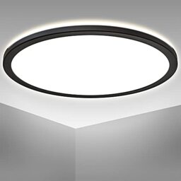 B.K.Licht LED Round Ceiling Light, Ø16.5in, Ultra-Flat 1.1in, Built-in 22W LED Board, 4000K Neutral White, 3000Lm, Indirect Ceiling Backlight, Black Finish, Modern Ceiling Panel, IP20