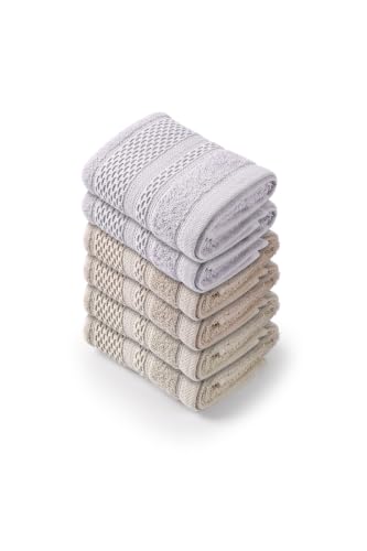 Foutastic 6 Piece Wash Towel Set 100% Cotton 450gsm Hand Towels 30x50cm - Soft, Absorbent, Machine Washable, Ideal for Home and Spa