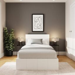 GFW End Lift Single White Upholstered Fabric Ottoman Bed Frame, Storage Bed with Hydraulic Lift and Stitched Headboard