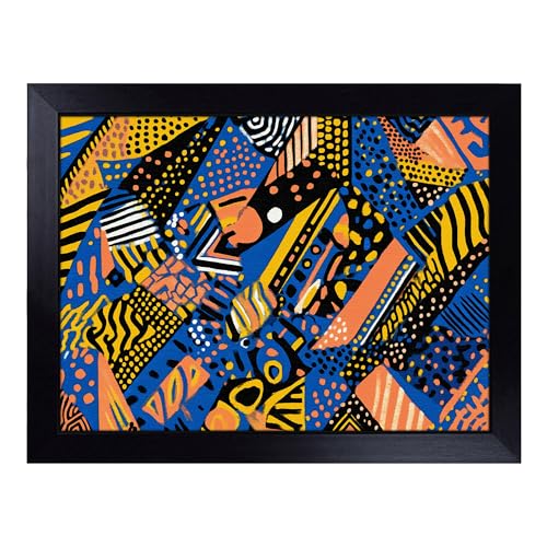 Lap Tray with Bean Bag Cushion, Tribal Pattern - Handmade in the UK, Raised Wooden Edge, Padded Cushion, Heat-Resistant Wipe-Clean Surface, for Meals, Laptops and Crafts